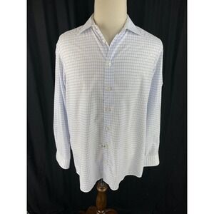 Eton Contemporary Mens 44 17.5 Windowpane‎ Plaid Gingham Dress Shirt Long Sleeve